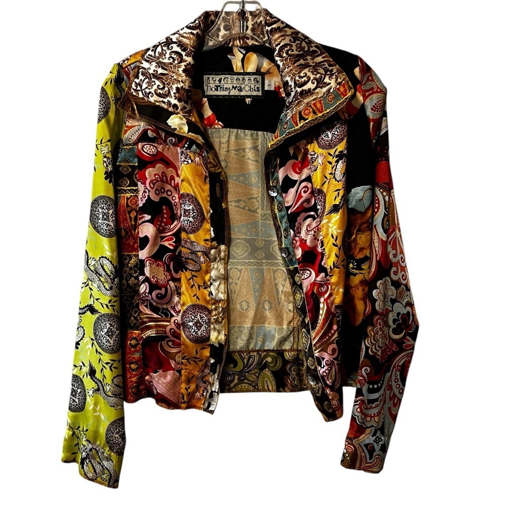 Nothing Matches 90s Baroque Patchwork Satin Jacket  Medium boho y2k art to wear - Picture 14 of 15
